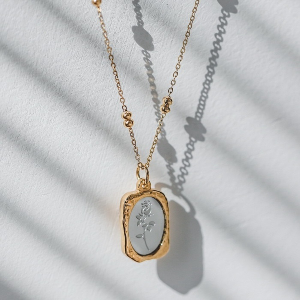 Bicolor Floral Pendent Necklace*Gold Necklace*Waterproof Jewelry - Picture 3 of 7